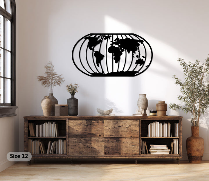 Minimalist world map metal decor