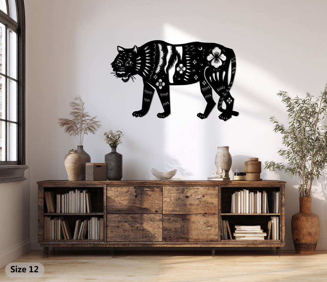 Floral Tiger Metal Wall Art – Animal Silhouette Decor