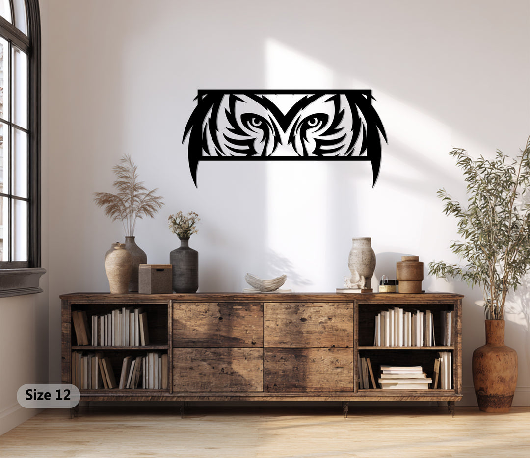 Mystic Owl Eyes Metal Wall Art – Modern Wildlife Decor