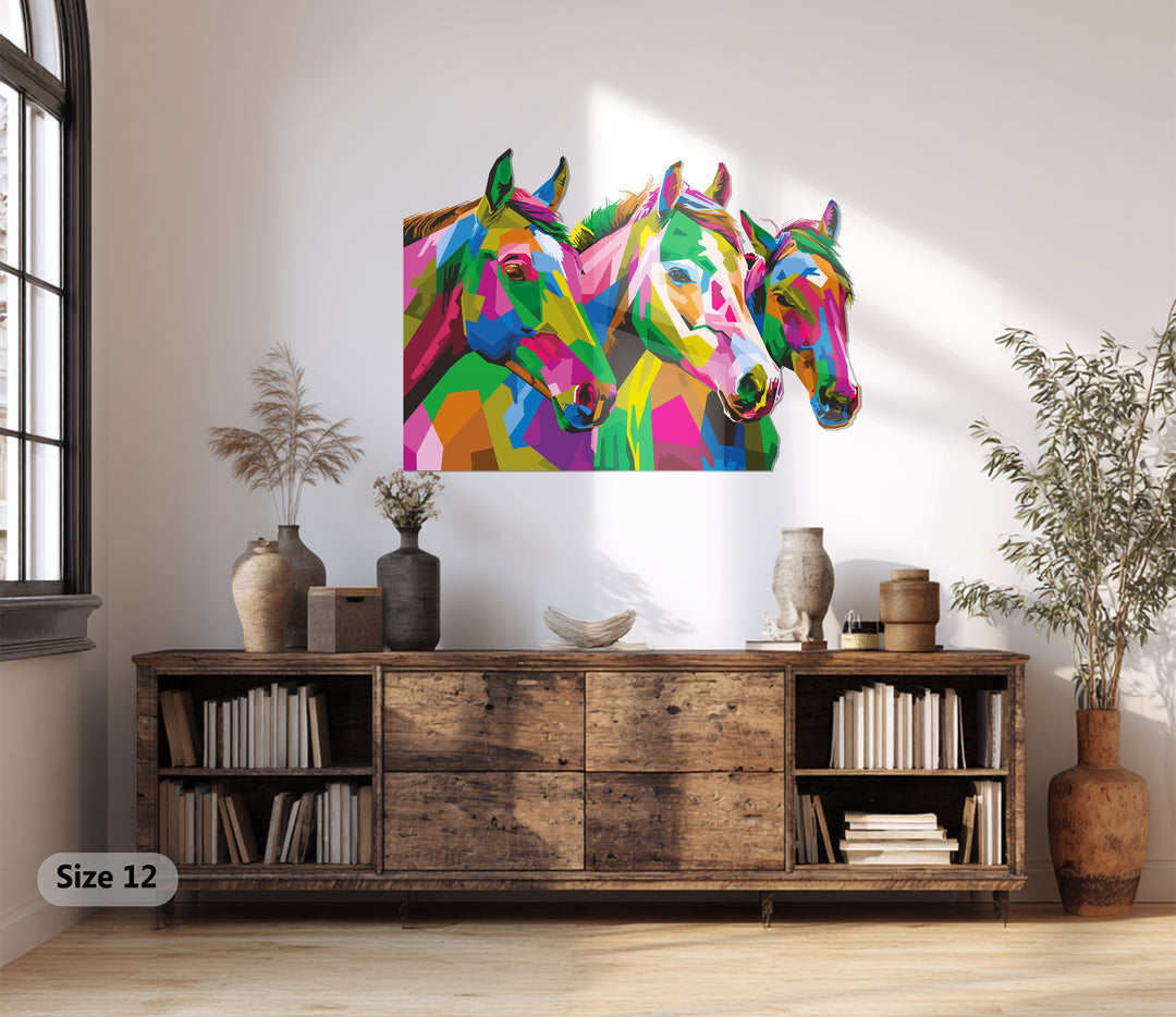 Bold geometric horse wall sculpture for contemporary interiors
