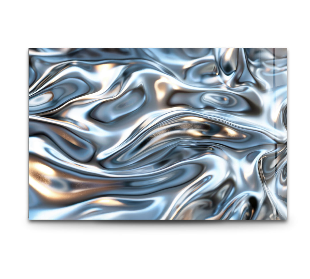 Molten Silver Drift – Abstract Metallic Fluid Glass Wall Art