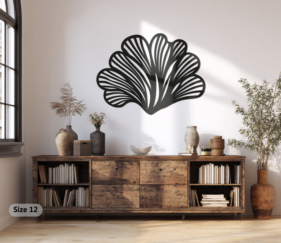 Abstract Leaf Fan Metal Wall Art – Modern Black Botanical Decor