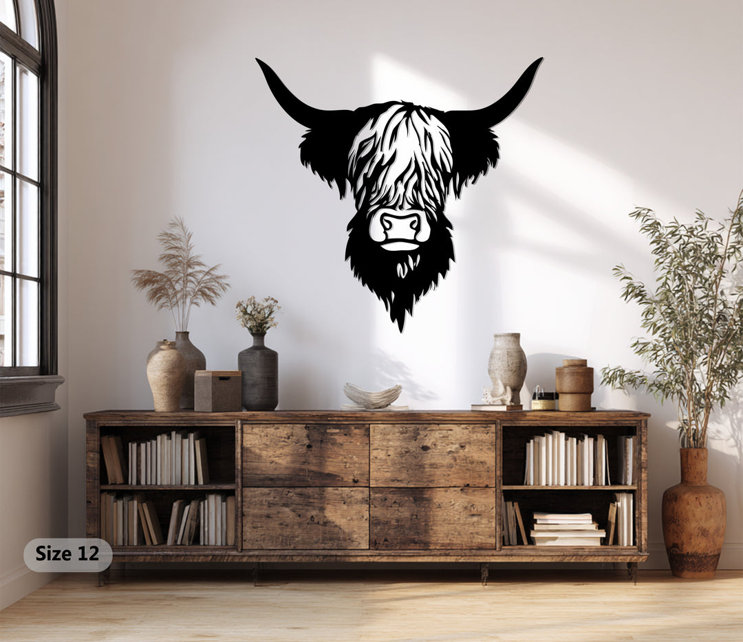 Highland Cow Metal Wall Art – Rustic Farmhouse Red Bull Decor