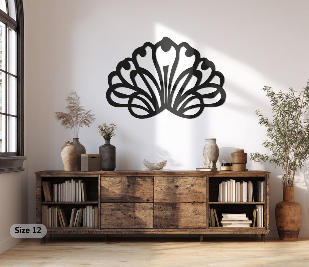 Floral Fan Metal Wall Art – Modern Black Geometric Flower Design