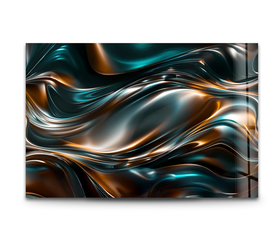 Obsidian Copper Drift – Abstract Metallic Wave Glass Wall Art