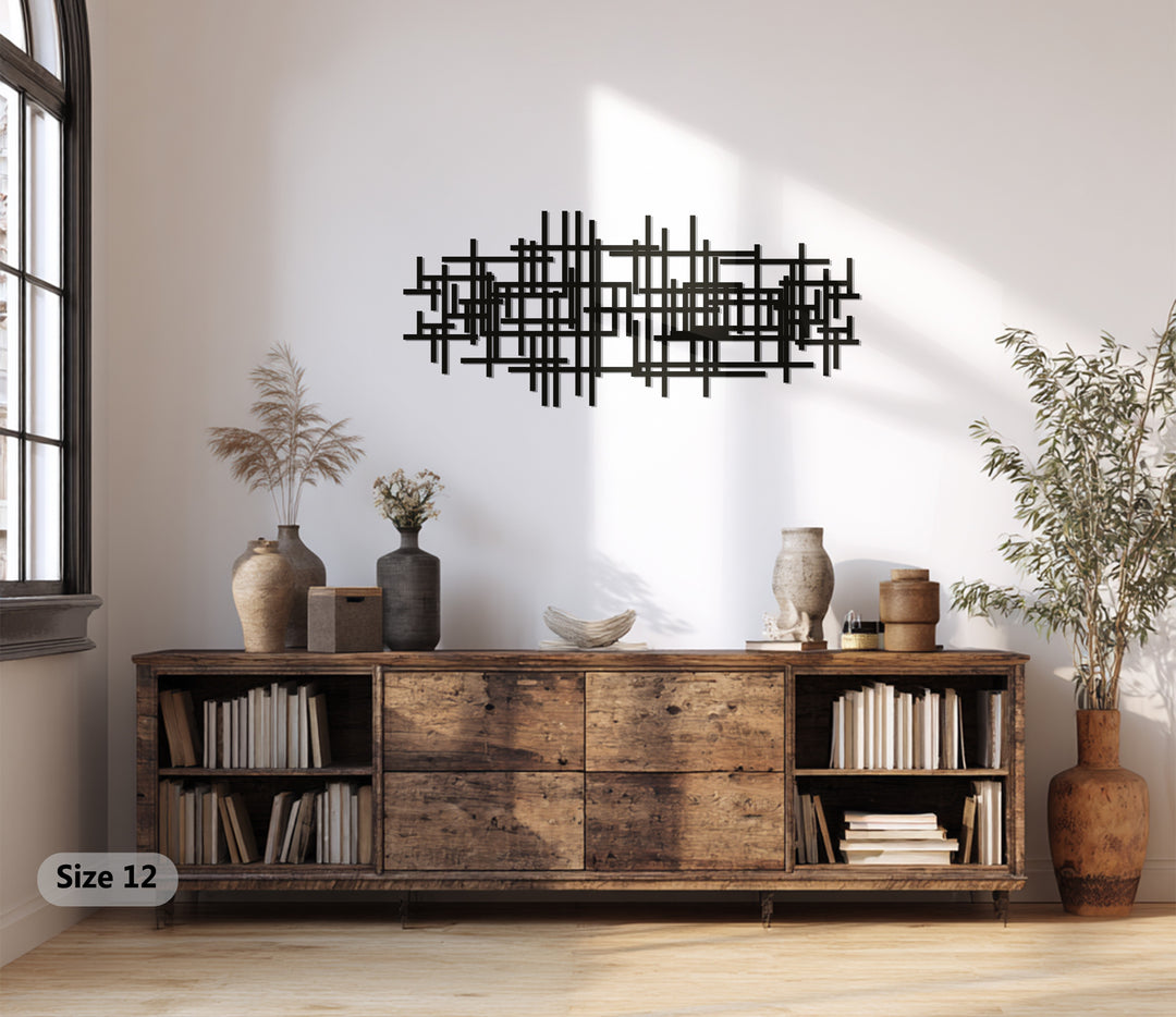 Abstract Geometric Lines Metal Wall Art – Modern Black Wall Decor