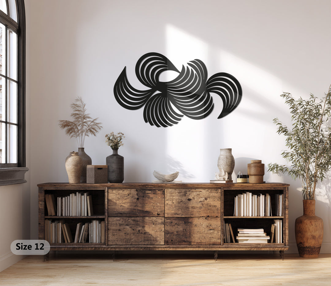 Modern Abstract Swirl Metal Wall Art – Black Geometric Home Décor