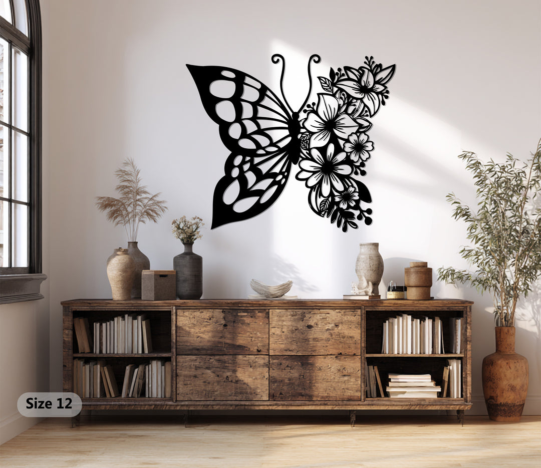 Floral Butterfly Metal Wall Art – Red Nature-Inspired Elegance
