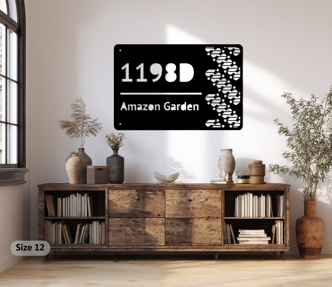 Custom Metal Address Plaque – Modern House Number Sign with Decorative Pattern
