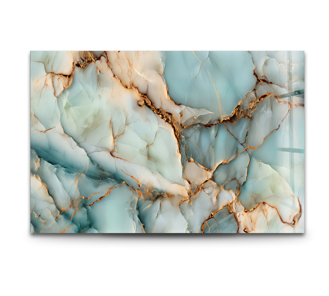 Crystalline Veins – Aqua Marble Glass Wall Art