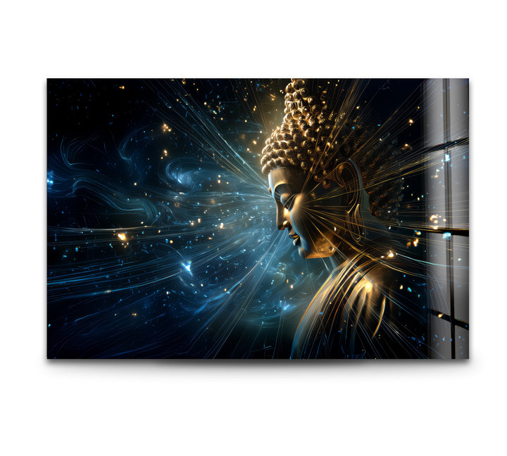 Cosmic Enlightenment – Radiant Buddha Glass Wall Art