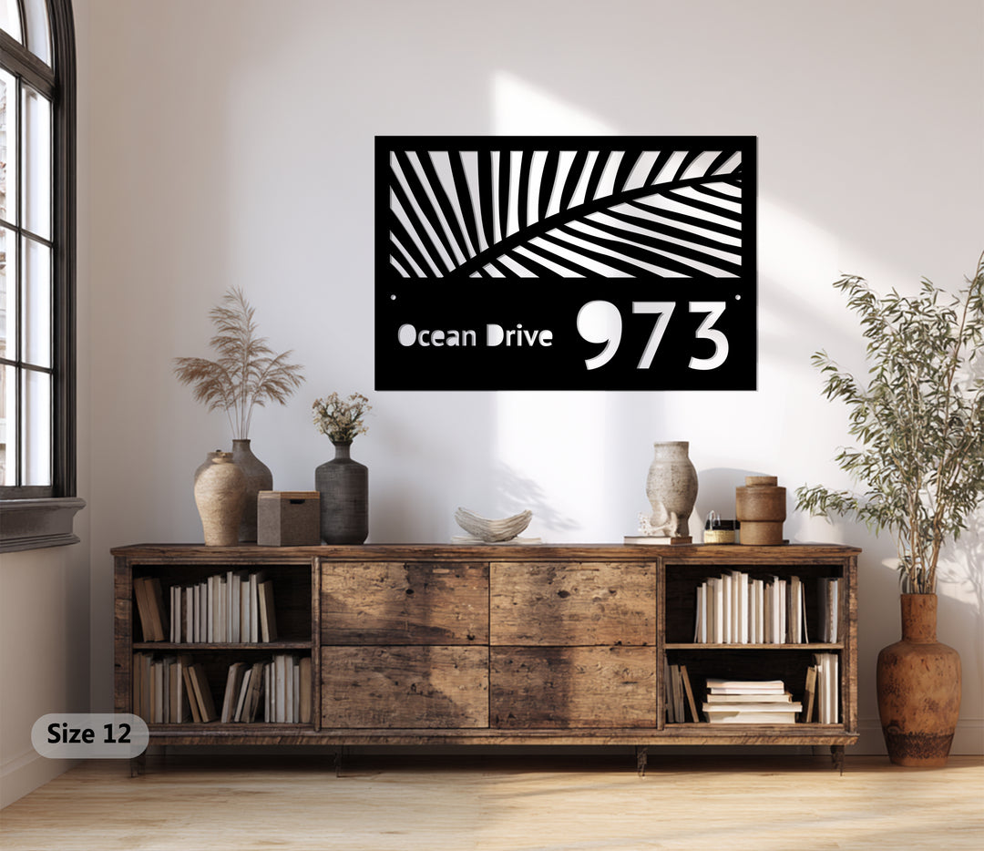 Custom Metal Address Sign – Tropical Palm Leaf House Number Plaque