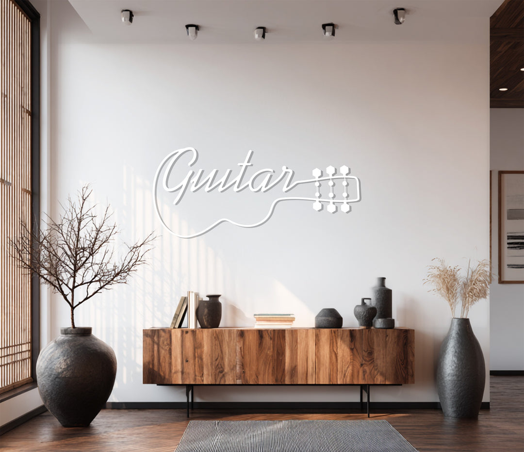 Guitar Word Art Metal Wall Decor – Modern Music-Inspired Design