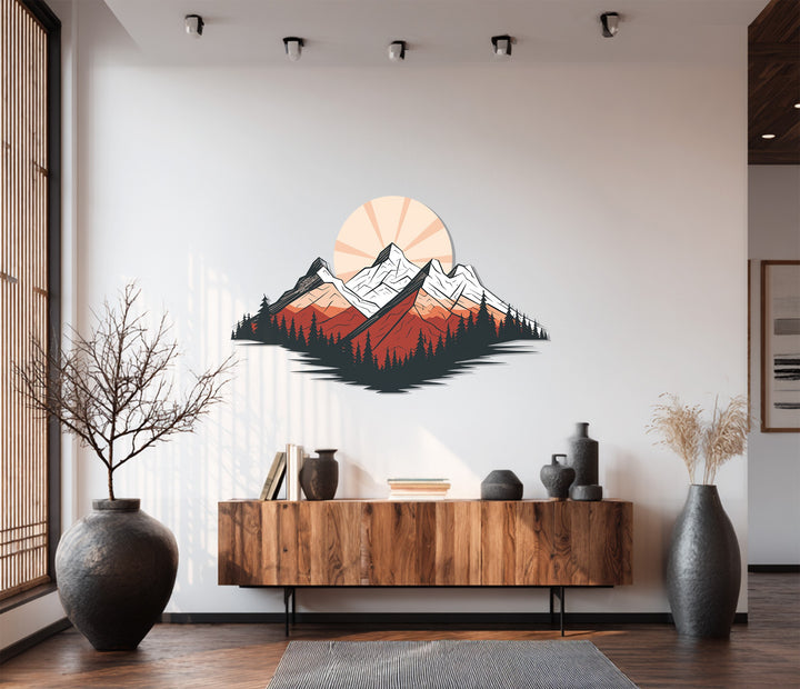 Snowy mountain peaks metal home decor