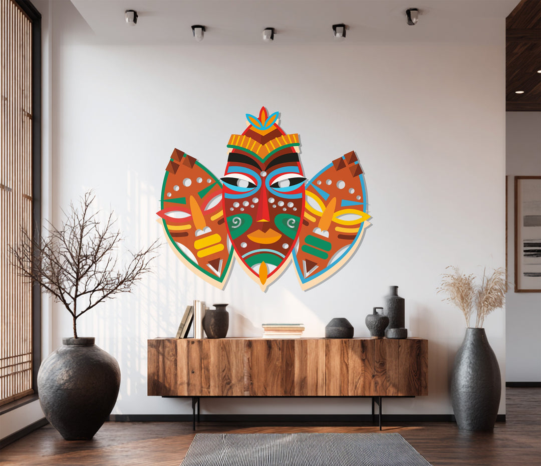 Tribal Mask Metal Wall Art – Colorful African-Inspired Home Decor