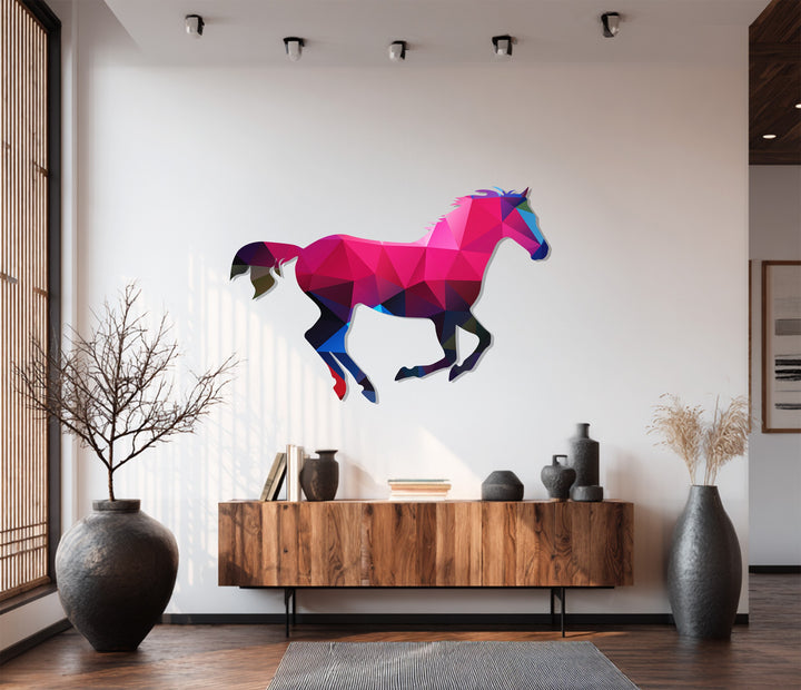 Abstract polygon horse metal wall decor for stylish modern interiors