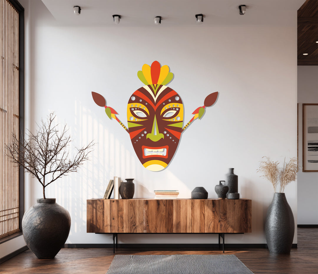 African Tribal Mask Metal Wall Art – Bold Ethnic Wall Decor