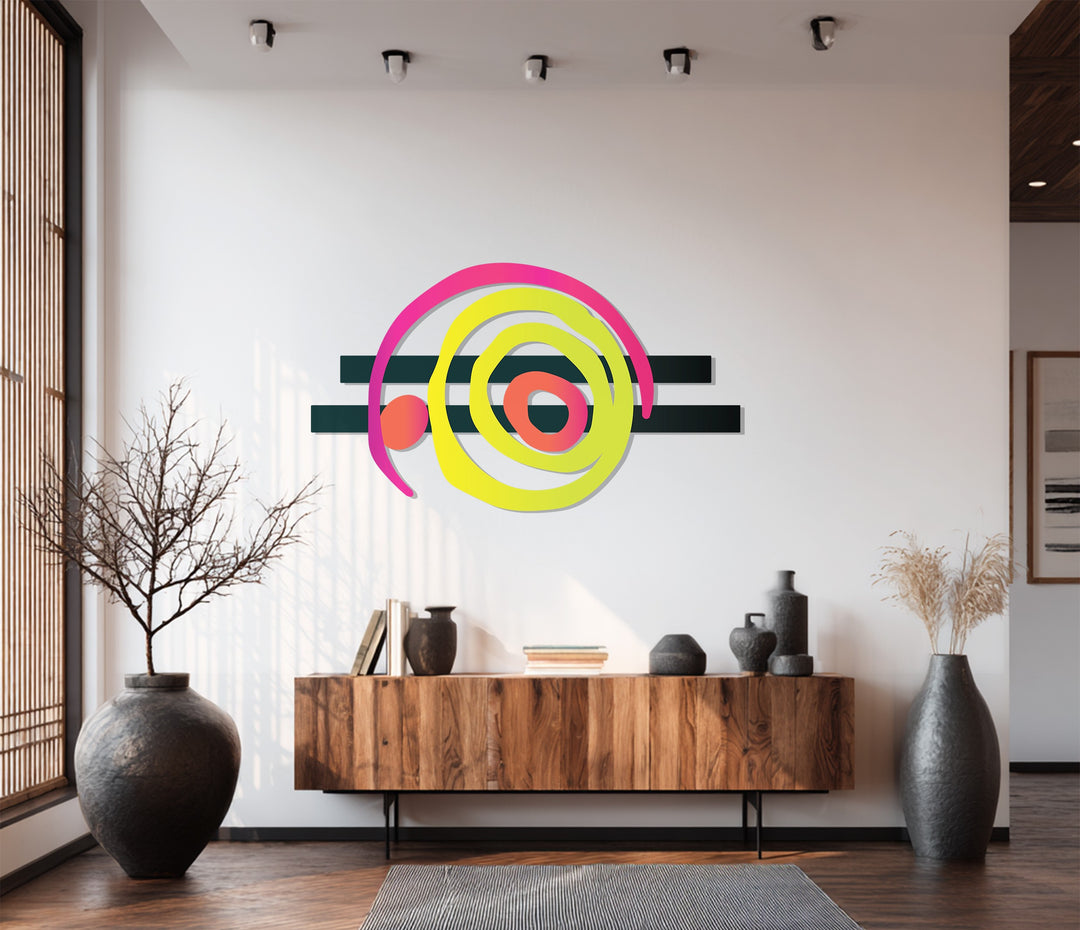 Neon Spiral Metal Wall Art – Modern Abstract Colorful Design
