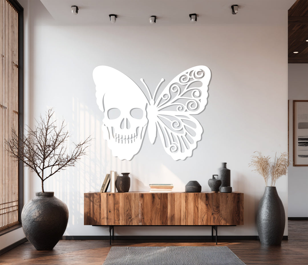 Skull Butterfly Metal Wall Art – Gothic Elegance in Modern Design