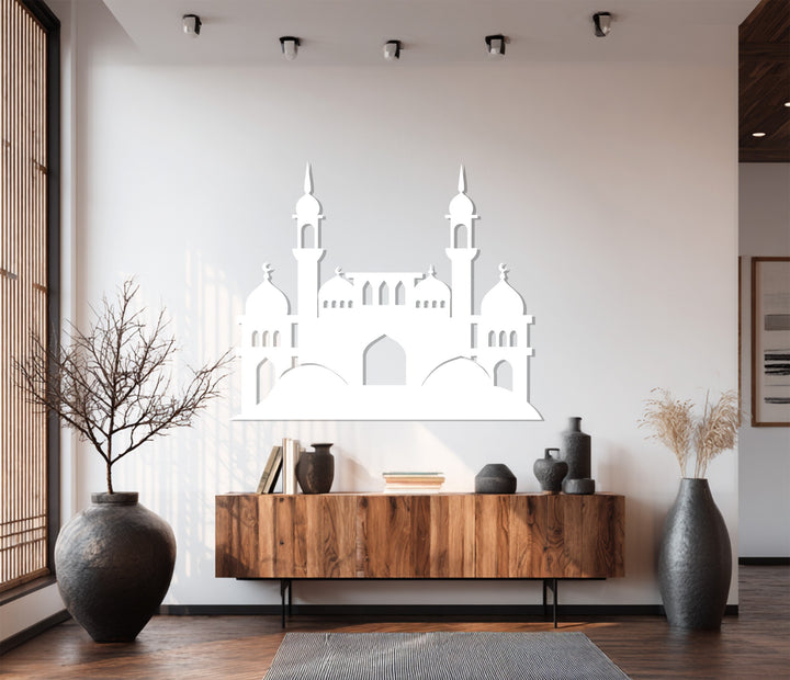 Mosque with tall minarets metal wall decoration