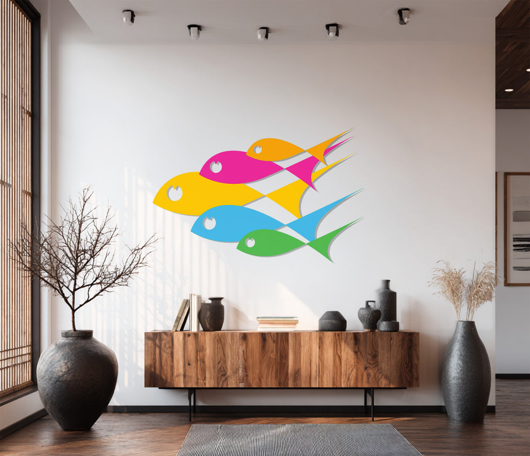 Color Splash Harmony – Modern Abstract Fish Metal Wall Art