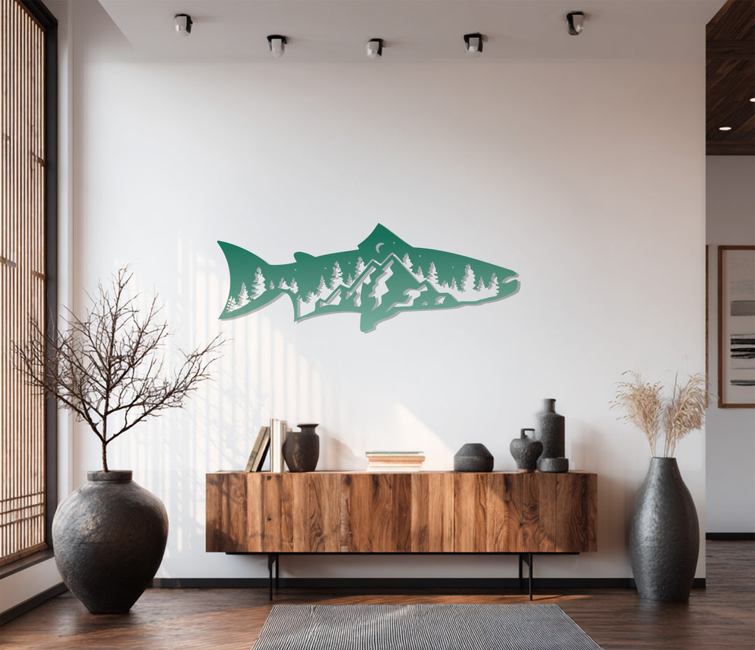 Mountain Trout Metal Wall Art – Nature-Inspired Fishing Decor