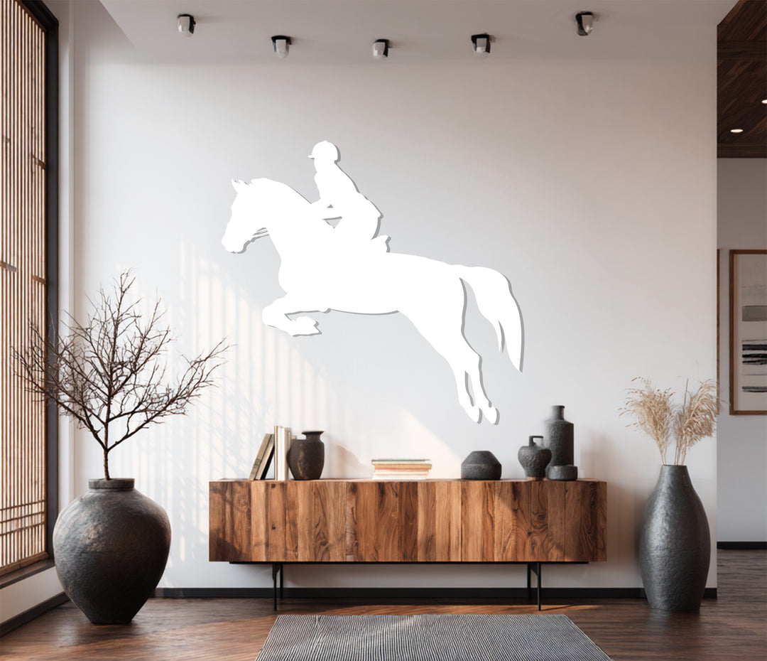 Horse jump silhouette metal wall art