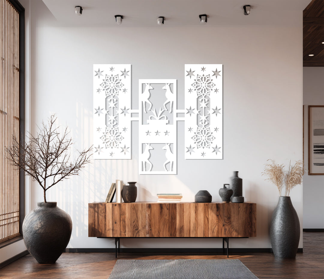 تناغم غزلان الشتاء – أشكال هندسية لعيد الميلاد فن جداري معدني