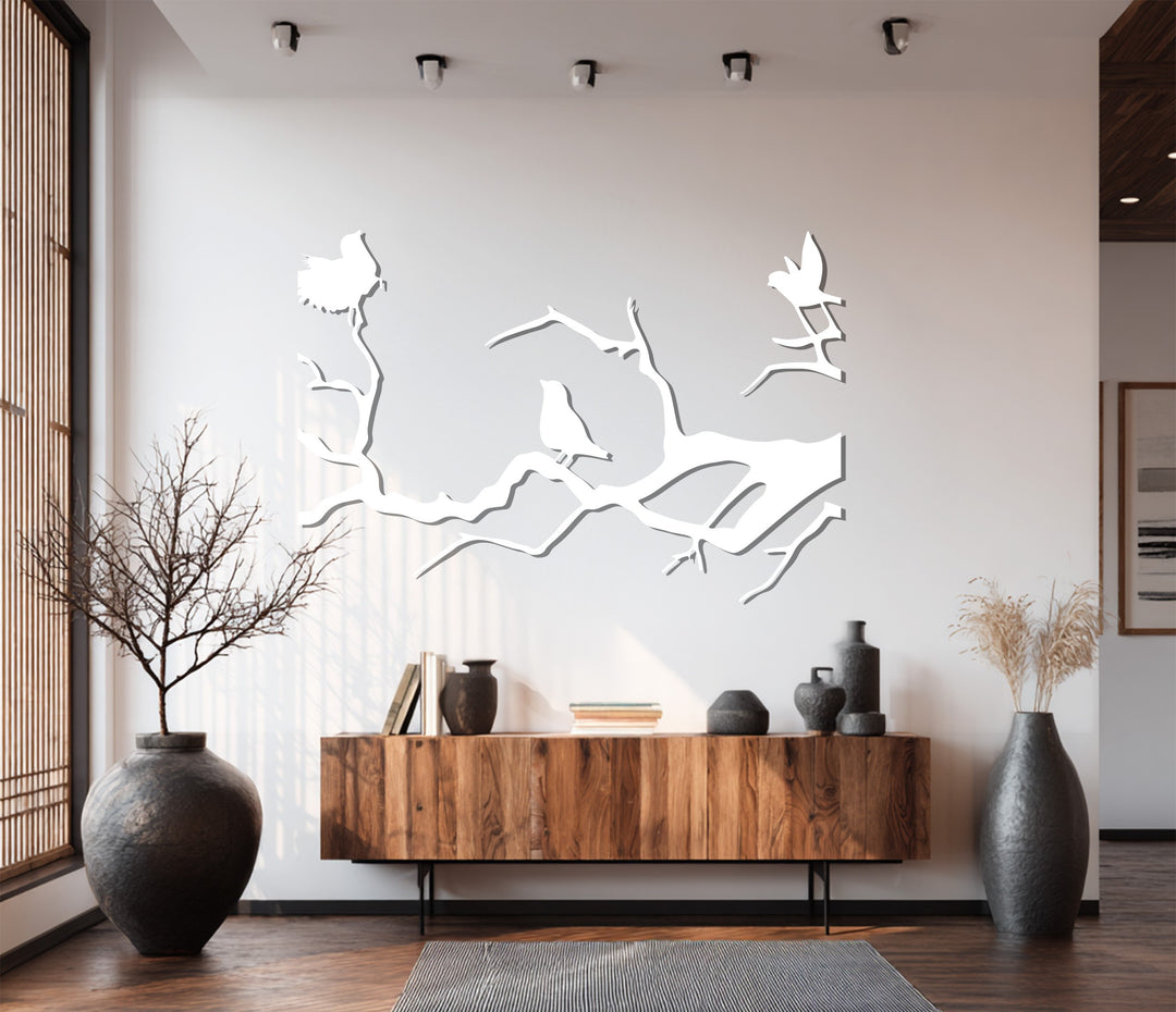Birds on Branch Metal Wall Art – Nature-Inspired Silhouette