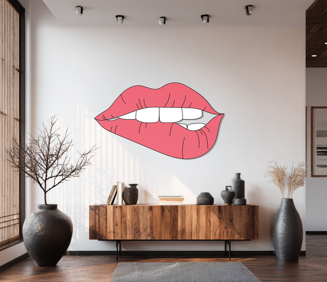 Red Lips Metal Wall Art – Modern Sensual Pop Art Home Decor