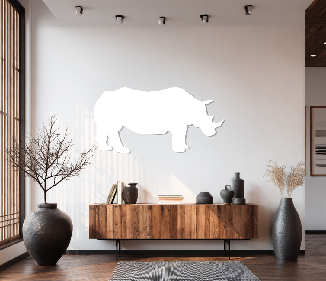 Bold black rhino silhouette metal decoration