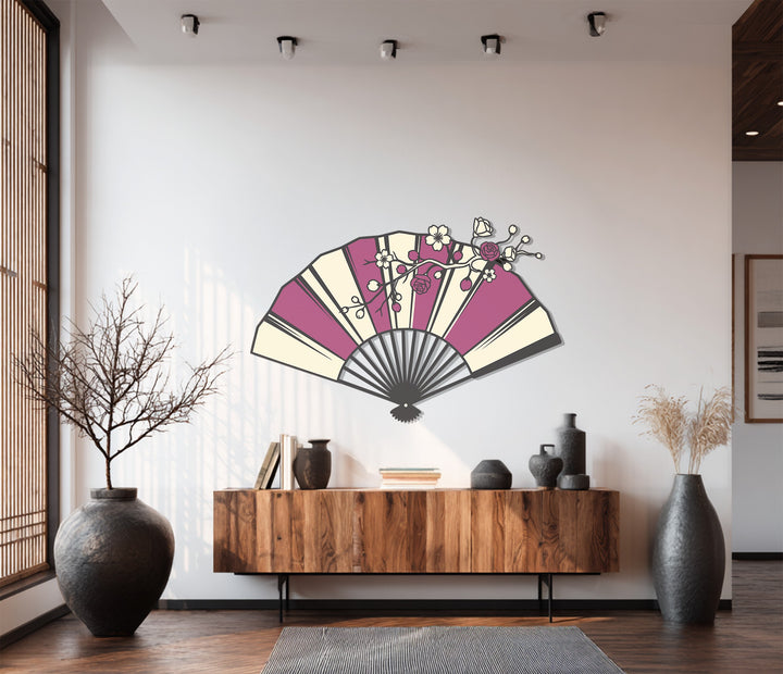 plum and cream fan wall art