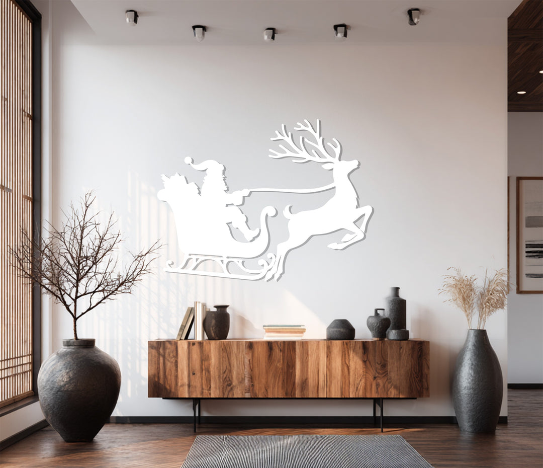 رحلة سانتا على الزلاجة – غزلان عيد الميلاد فن جداري معدني