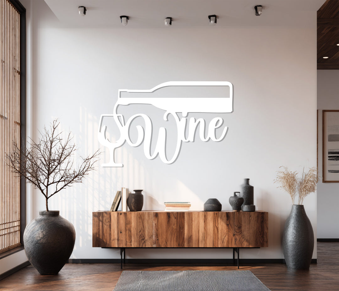 Wine Bottle & Glass – Modern Metal Wall Art