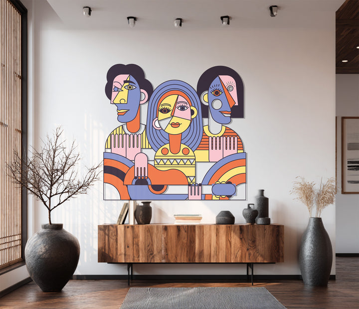 Contemporary cubism-style wall art for living room