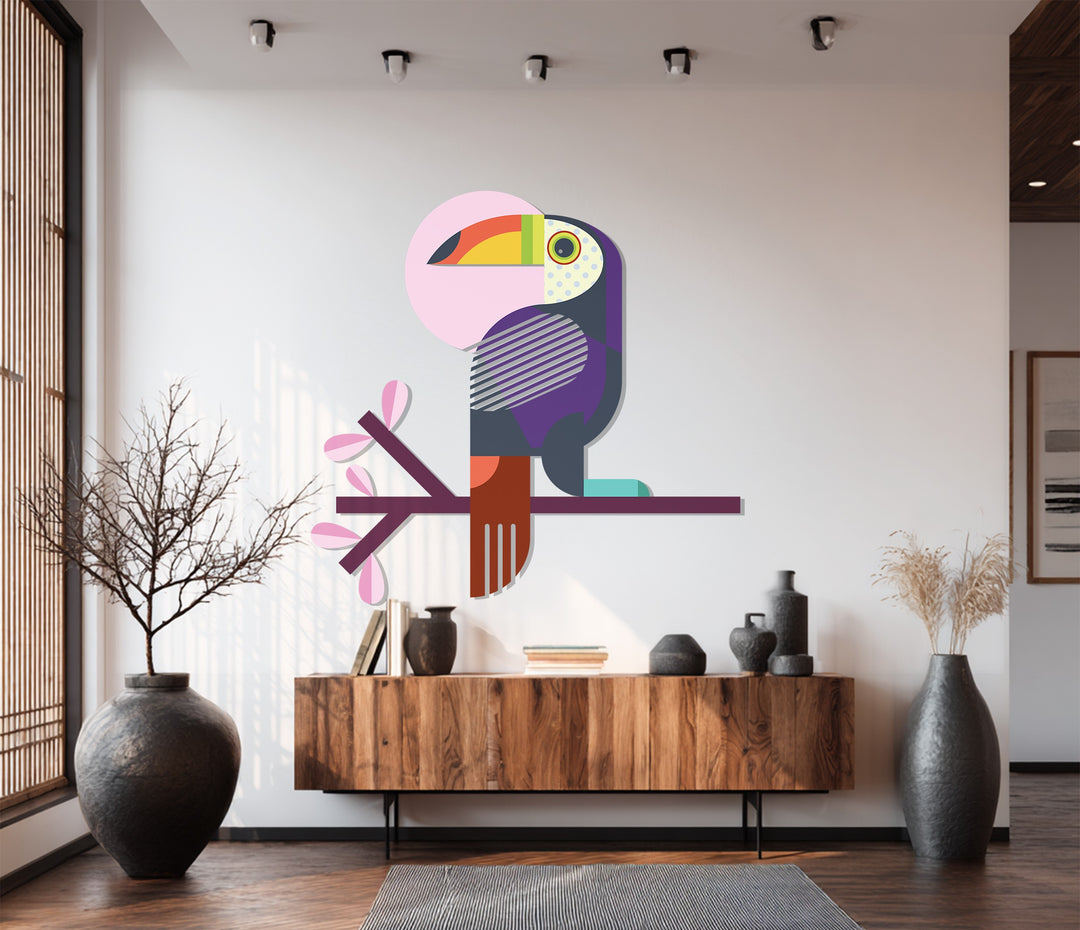 Modern Toucan Metal Wall Art – Colorful Geometric Bird Home Decor