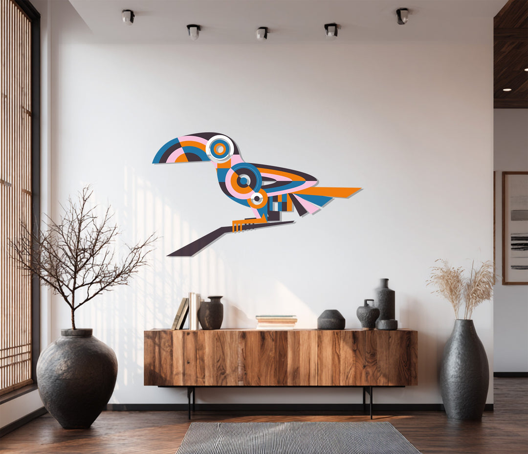 Abstract Toucan Metal Wall Art – Colorful Geometric Bird Home Decor