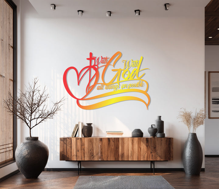 Christian quote wall art in red and yellow tones