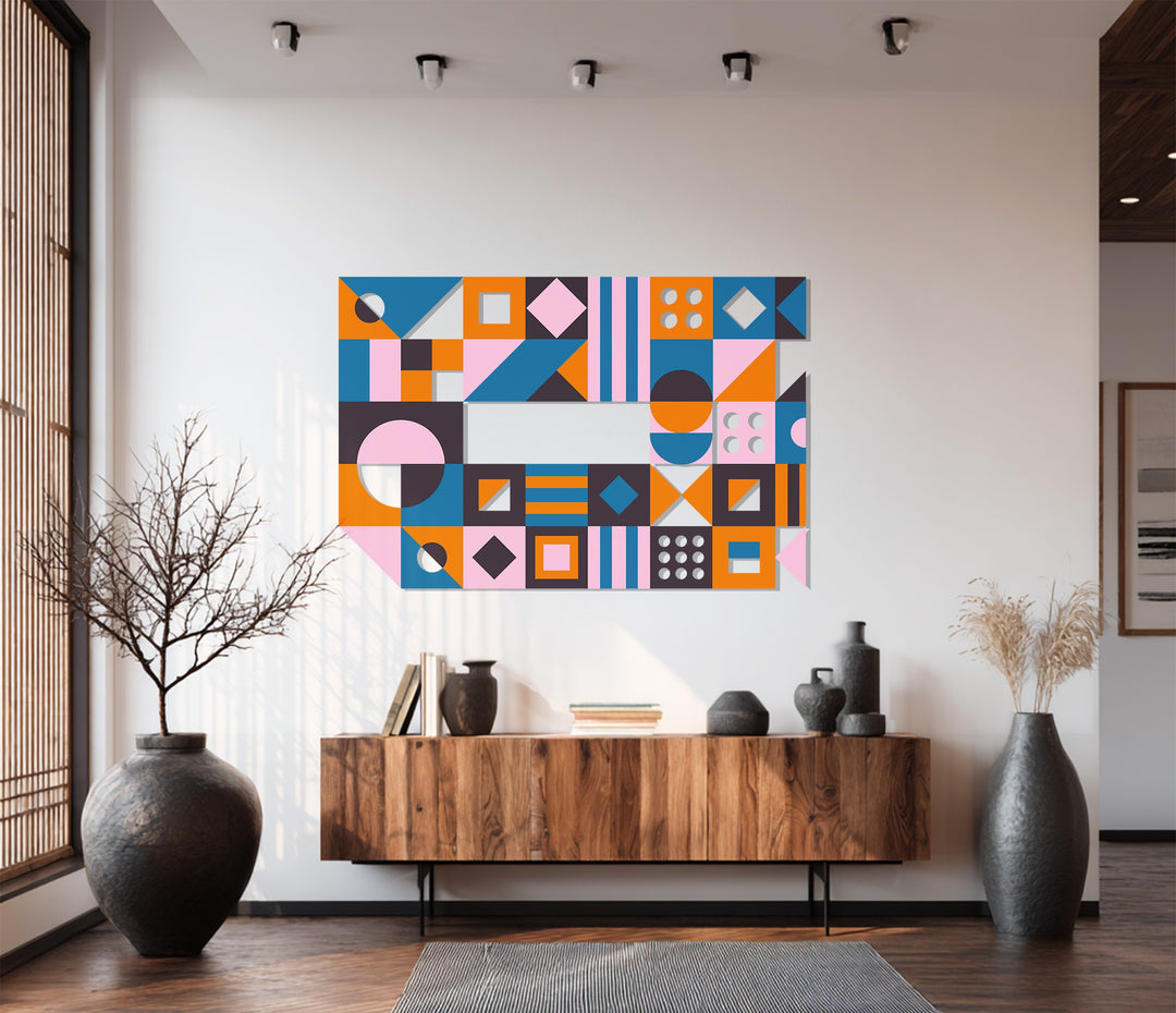 Geometric Shapes Metal Wall Art – Colorful Modern Abstract Home Decor