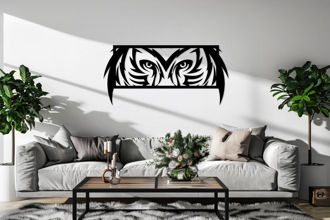 Mystic Owl Eyes Metal Wall Art – Modern Wildlife Decor