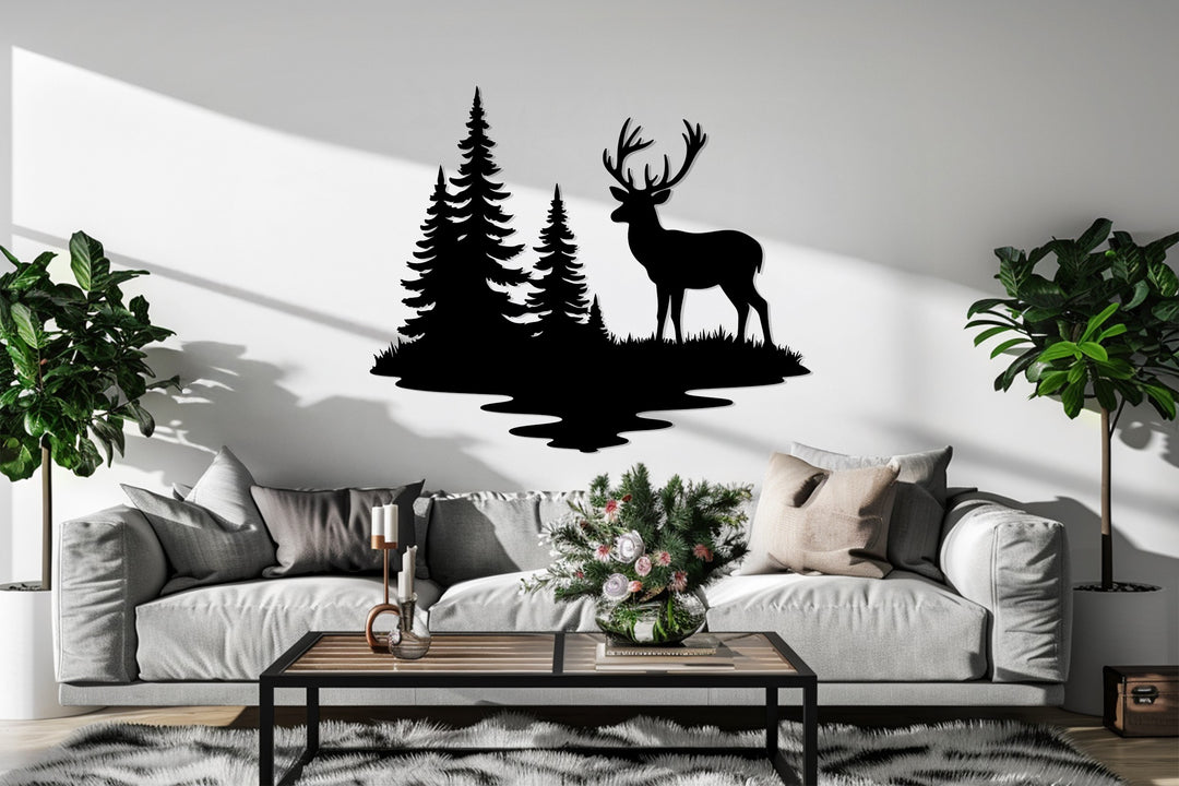 Modern metal deer wall hanging for cabin homes