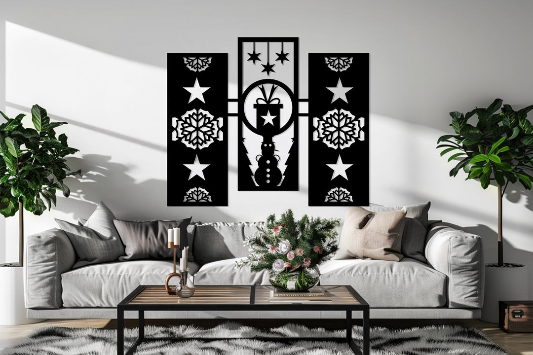 Snowman Gift Star – Christmas Geometric Metal Wall Art