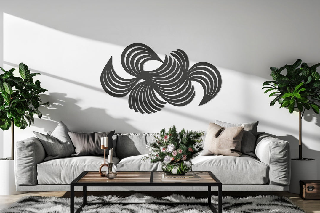 Modern Abstract Swirl Metal Wall Art – Black Geometric Home Décor
