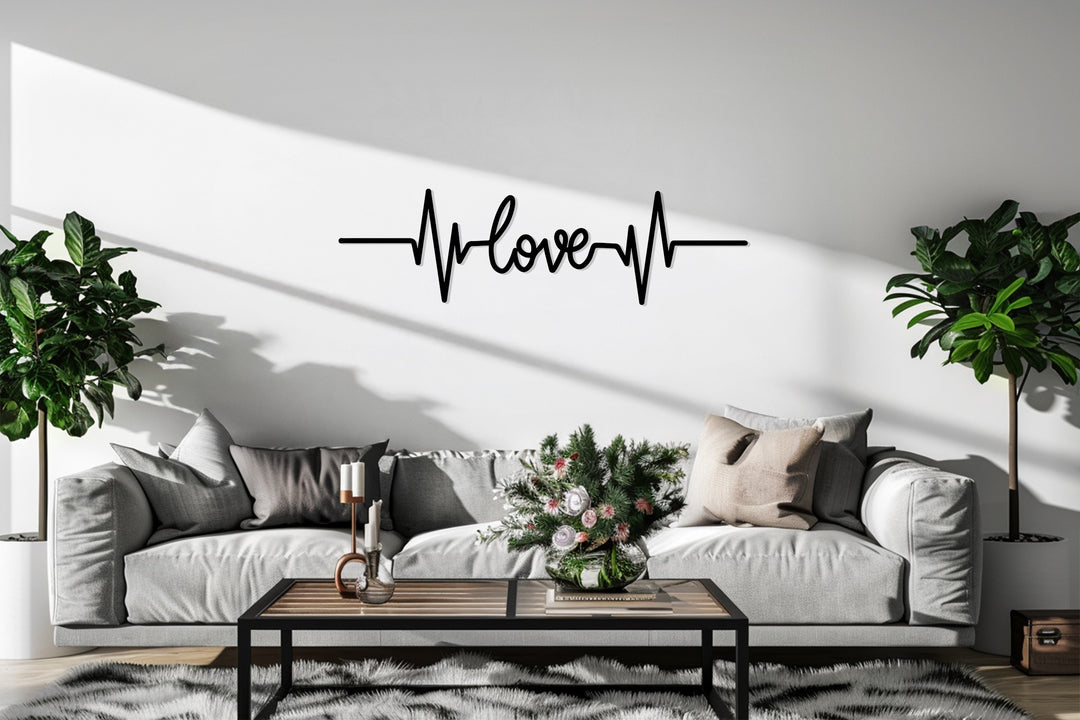 Love script heartbeat metal wall decor
