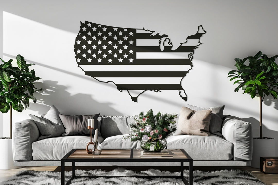 USA Map Metal Wall Art – American Flag Design