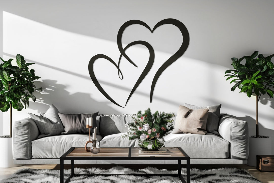 Intertwined Double Hearts – Romantic Metal Wall Art