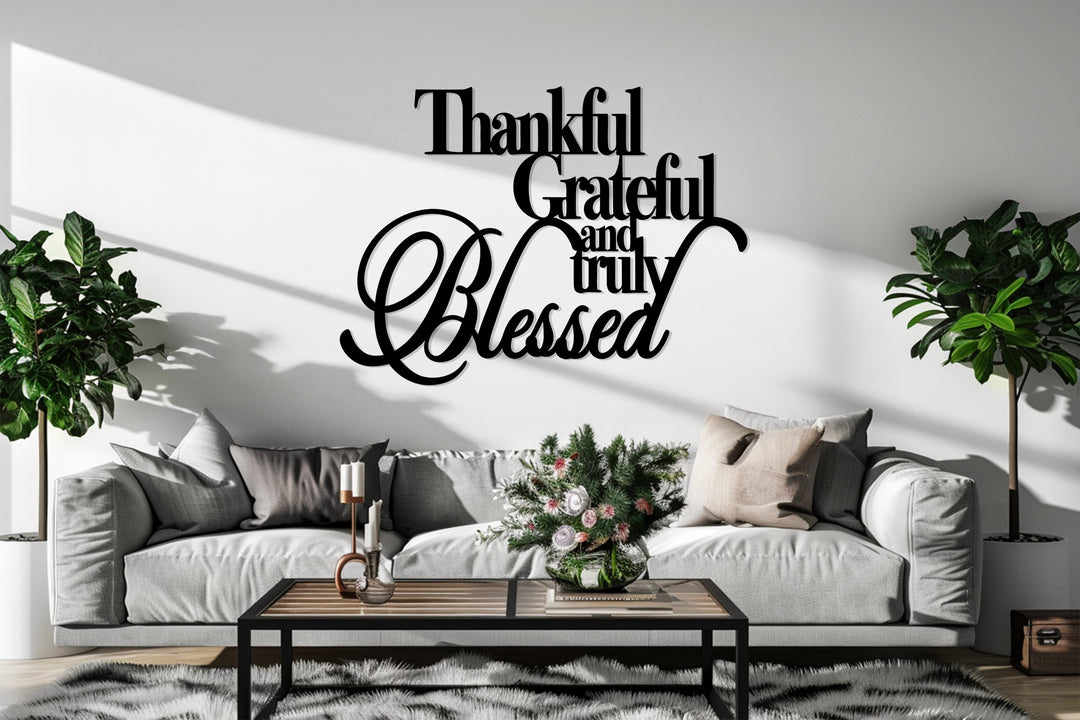 Thankful Grateful Blessed Metal Wall Art – Inspirational Home Decor