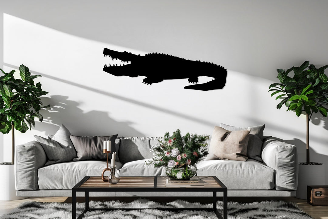 Black crocodile wall art for wildlife lovers