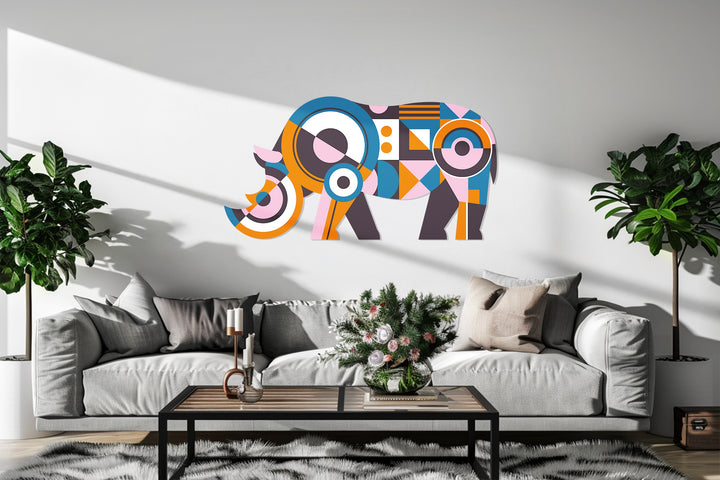 Abstract metal wall art featuring geometric rhino design for contemporary homes