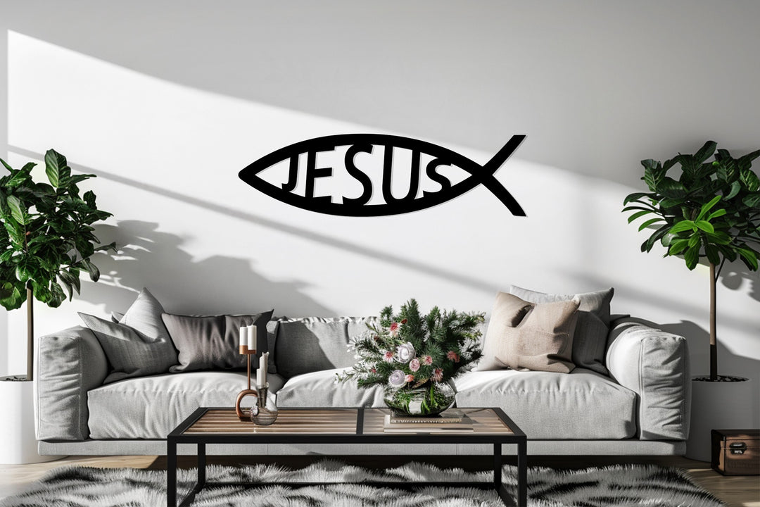 Ichthys symbol black metal wall art